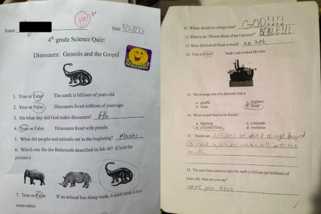 A creationist kid's quiz.